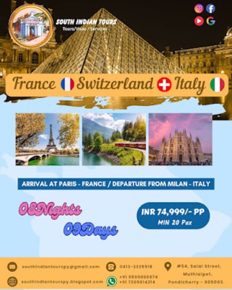 France - Switzerland - Italy 08Nights 09Days